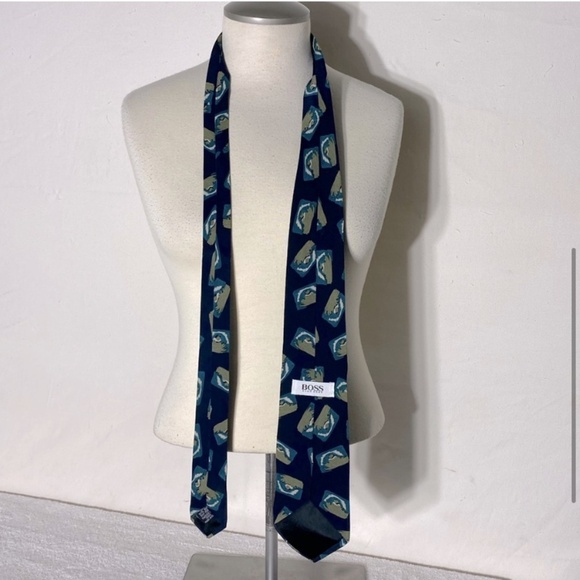 Vintage Boss Hugo Boss Blue Green Bold Print Silk Tie - Picture 5 of 8